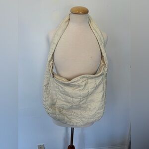 Cream Quilted Puffer Shoulder Bag Minimalist Slouchy Nylon Tote